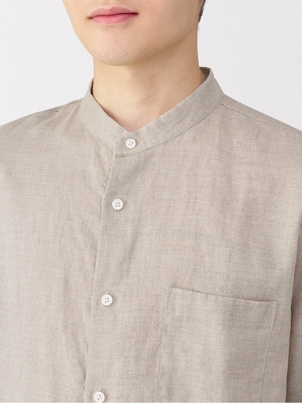 MUJI Men’s 100% Linen Stand Collar Shirt in Natural - L - Picture 7 of 16